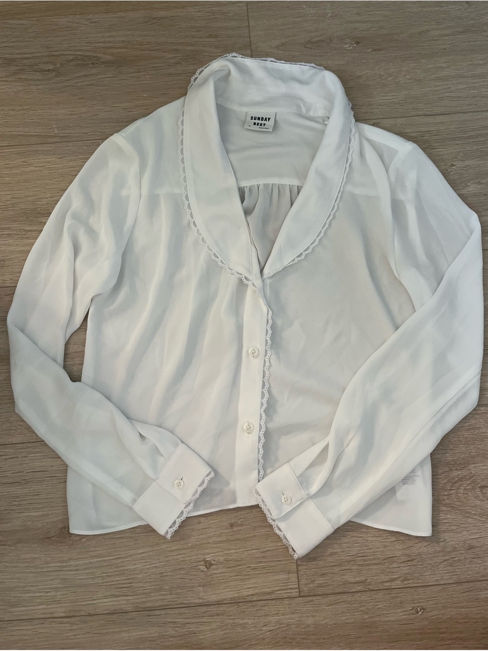 Sunday Best White Lace-Trim Button Front Blouse